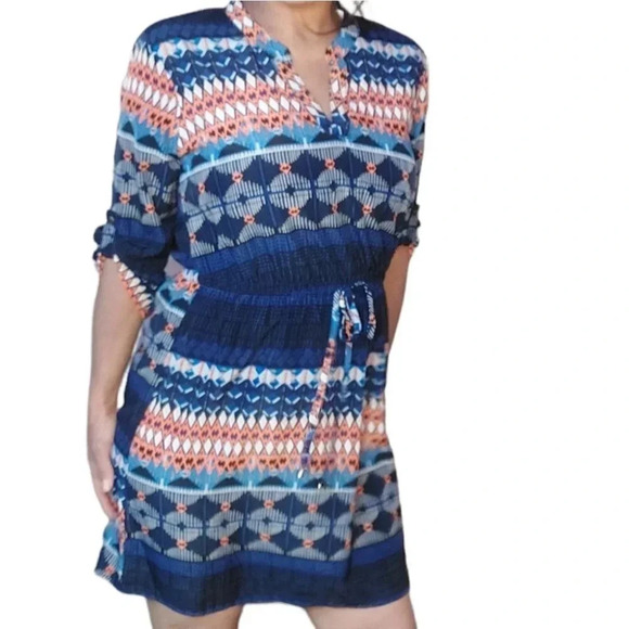 Bebop Orange White Blue Mini Dress Size Large - Picture 10 of 16